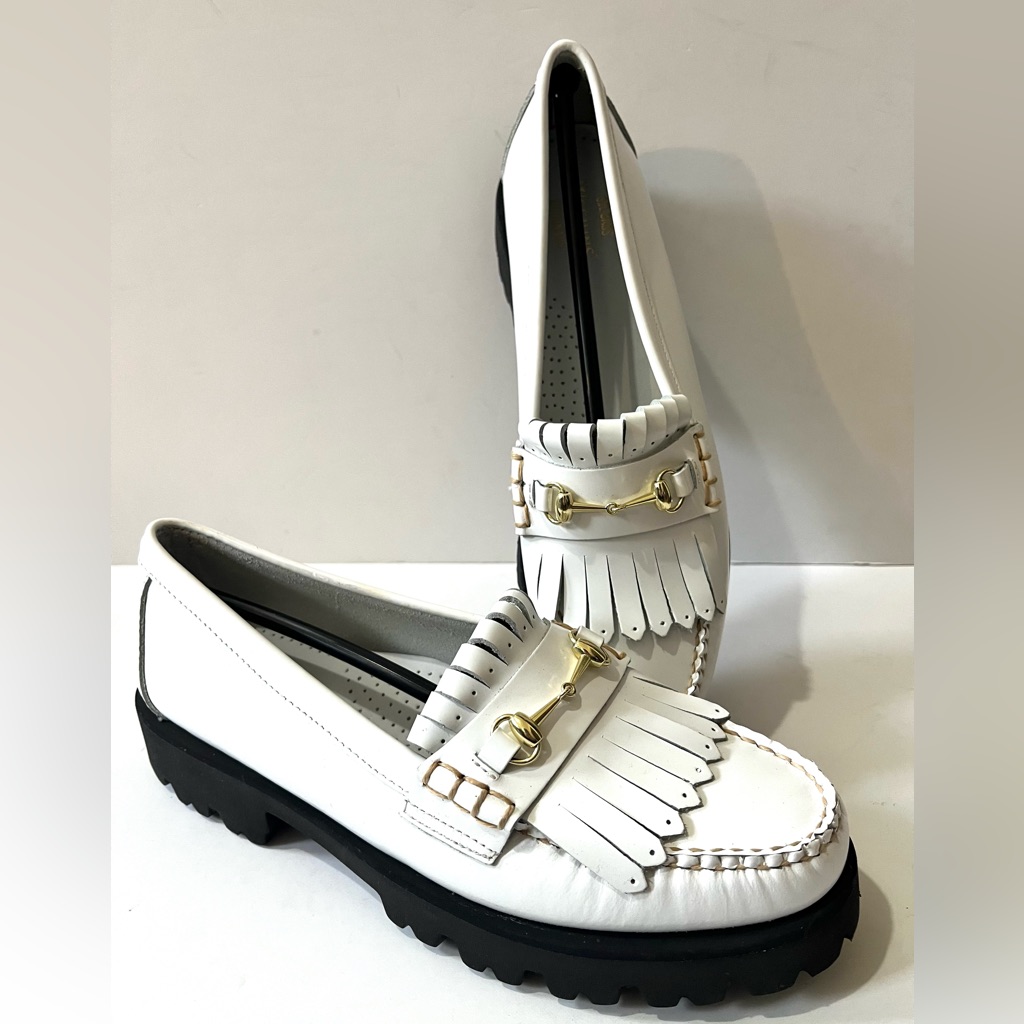 G.H. Bass Weejuns Liana Kiltie White Leather Slip On Comfort Lug Loafer 9m